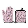 Pink Vintage Pineapple Pattern Print Oven Mitt And Pot Holder Set
