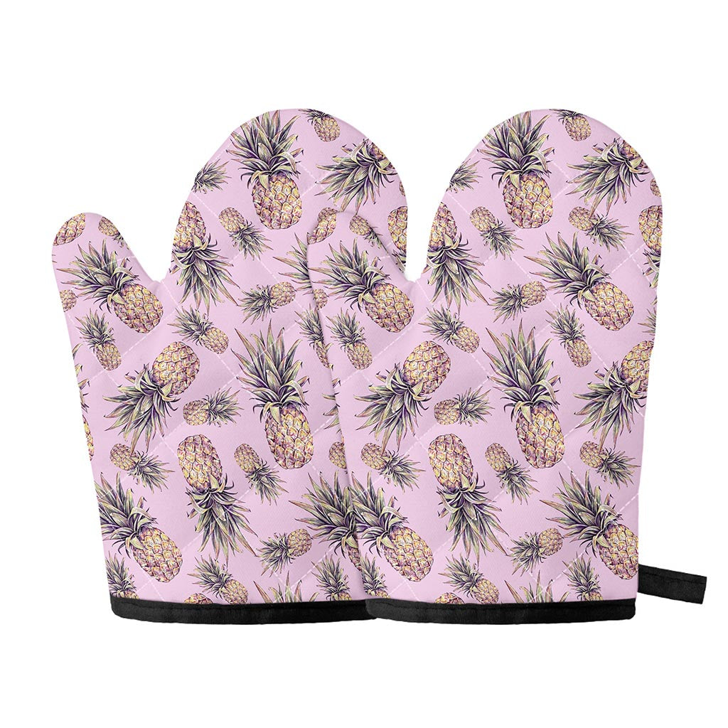 Pink Vintage Pineapple Pattern Print Oven Mitts