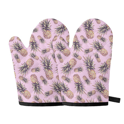 Pink Vintage Pineapple Pattern Print Oven Mitts