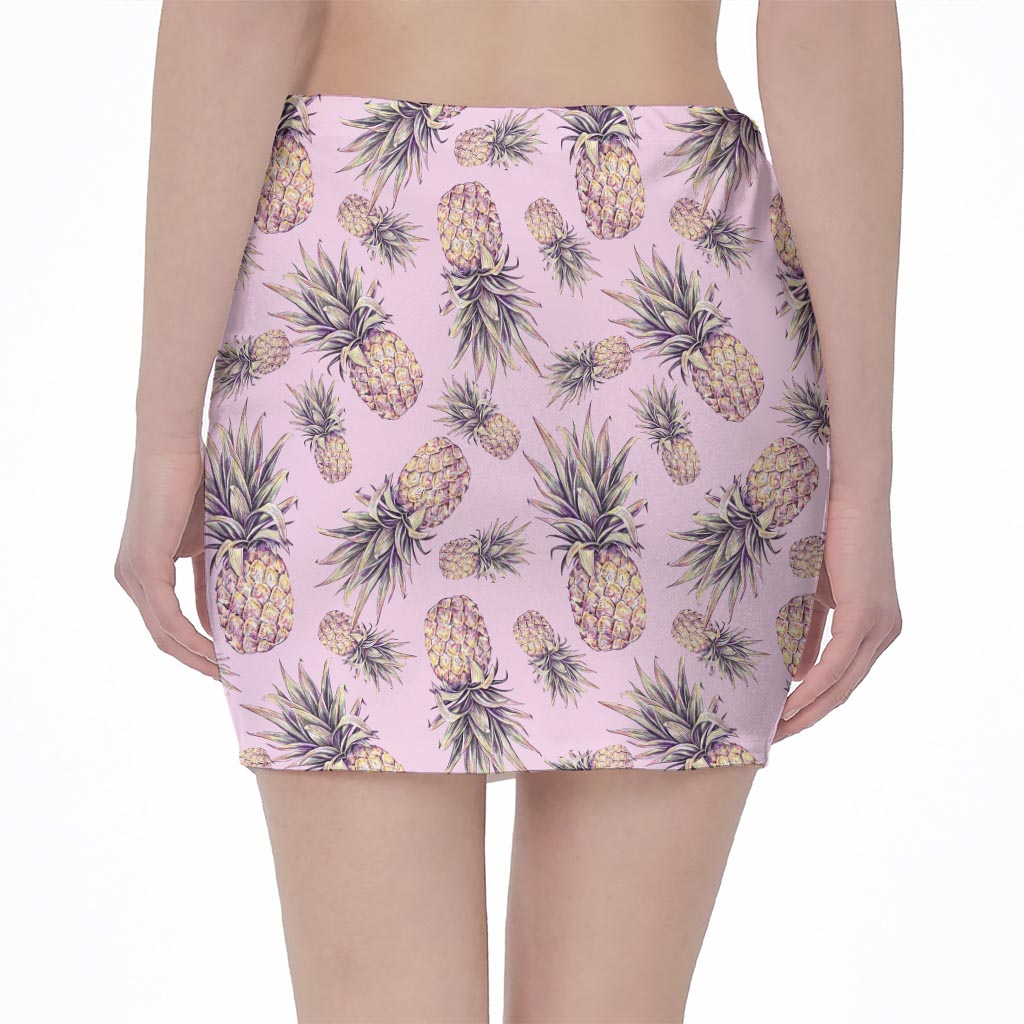 Pink Vintage Pineapple Pattern Print Pencil Mini Skirt