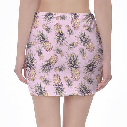Pink Vintage Pineapple Pattern Print Pencil Mini Skirt