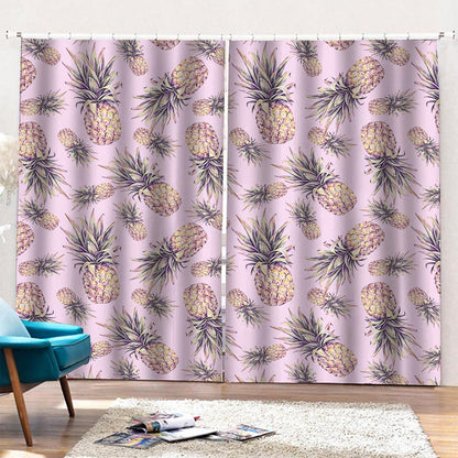 Pink Vintage Pineapple Pattern Print Pencil Pleat Curtains