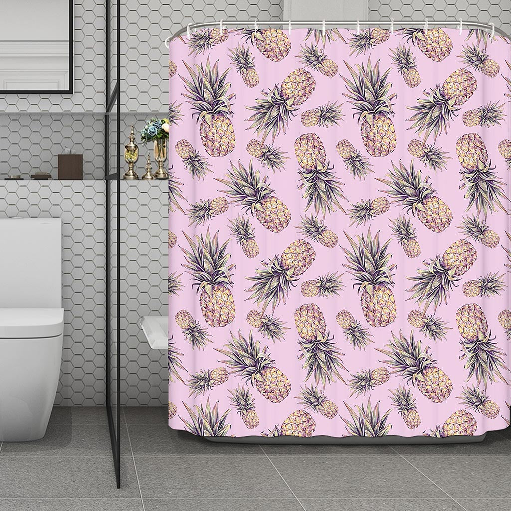 Pink Vintage Pineapple Pattern Print Polyester Shower Curtain