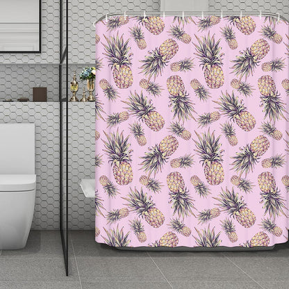 Pink Vintage Pineapple Pattern Print Polyester Shower Curtain