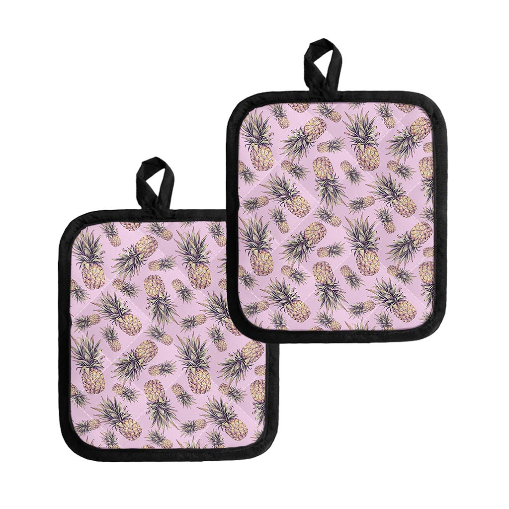 Pink Vintage Pineapple Pattern Print Pot Holders