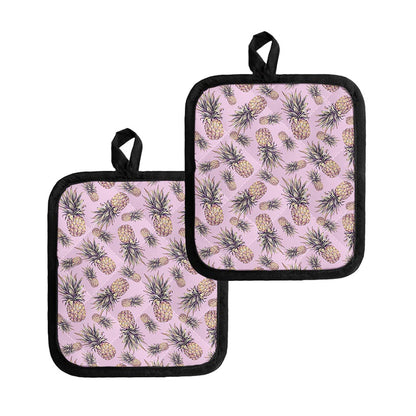 Pink Vintage Pineapple Pattern Print Pot Holders