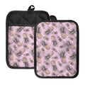 Pink Vintage Pineapple Pattern Print Pot Holders With Pocket