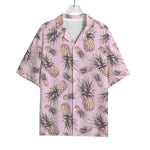 Pink Vintage Pineapple Pattern Print Rayon Hawaiian Shirt
