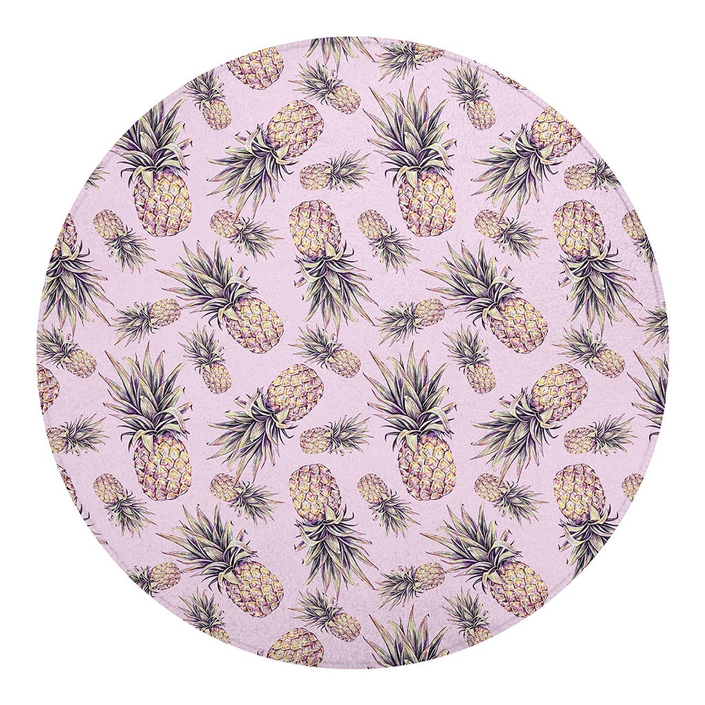 Pink Vintage Pineapple Pattern Print Round Blanket