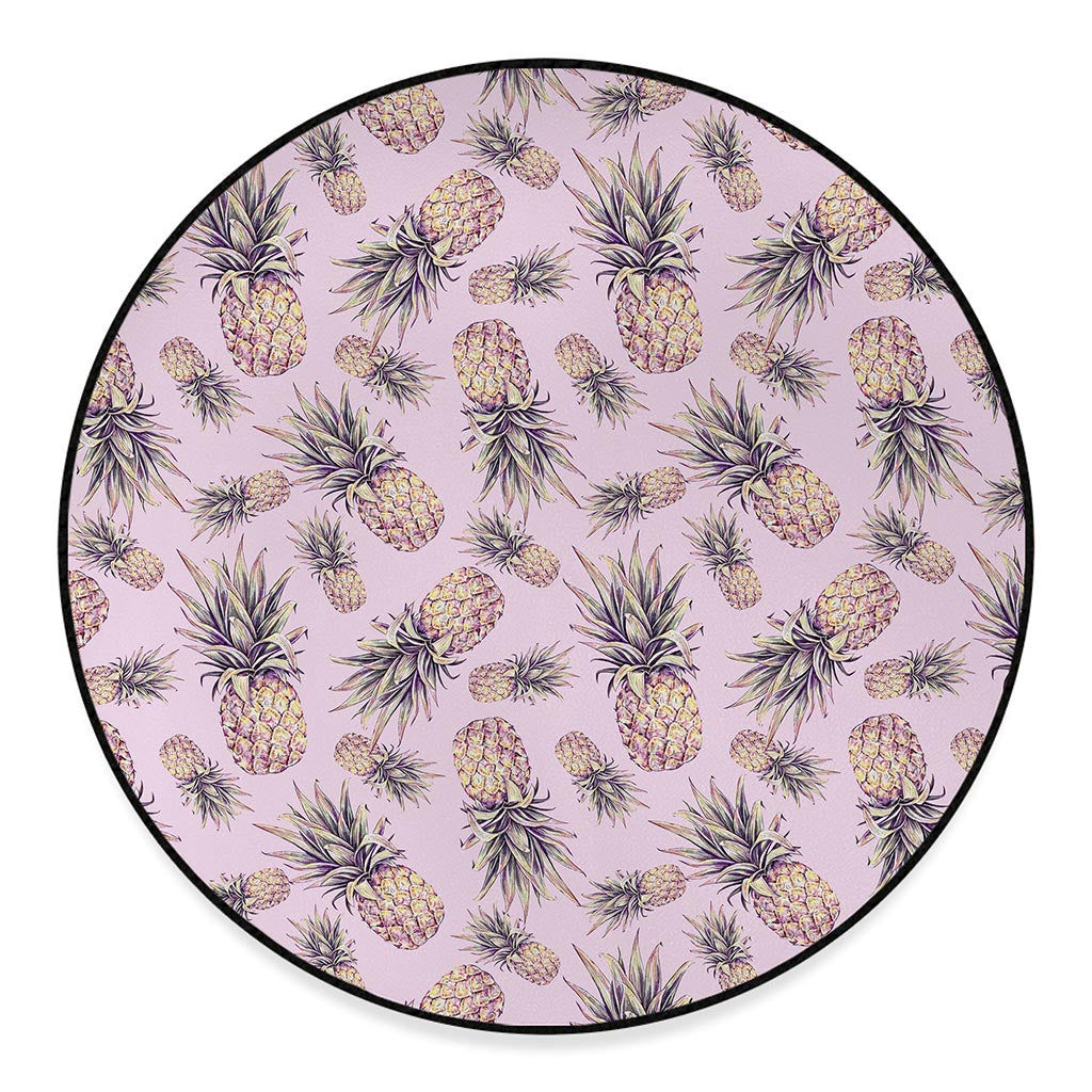 Pink Vintage Pineapple Pattern Print Round Floor Mat