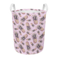 Pink Vintage Pineapple Pattern Print Round Laundry Basket