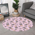 Pink Vintage Pineapple Pattern Print Round Rug