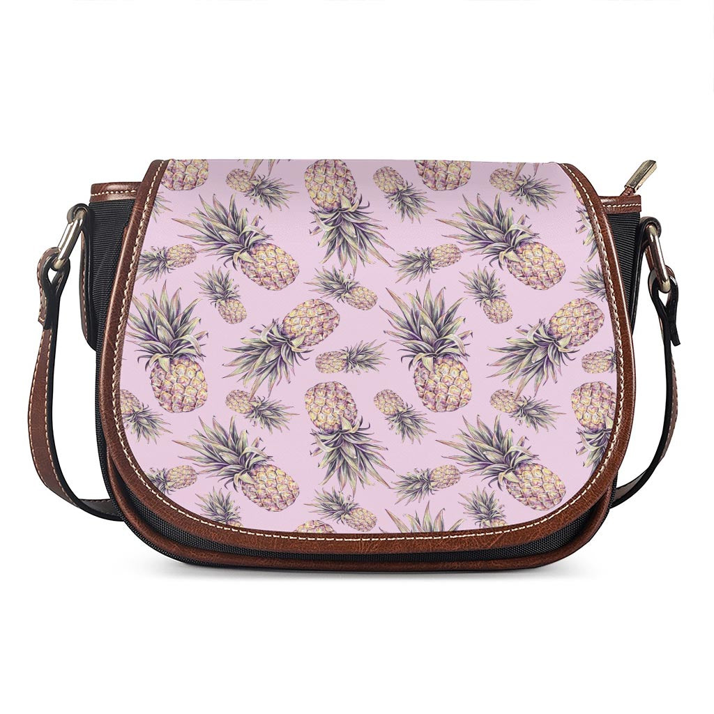 Pink Vintage Pineapple Pattern Print Saddle Bag