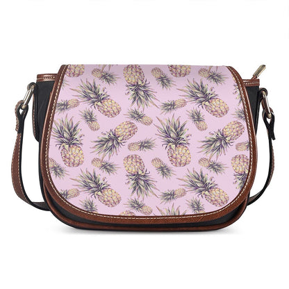 Pink Vintage Pineapple Pattern Print Saddle Bag