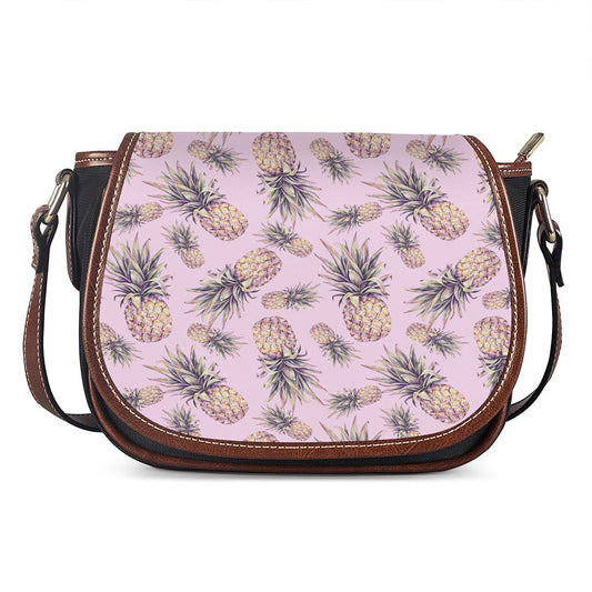 Pink Vintage Pineapple Pattern Print Saddle Bag