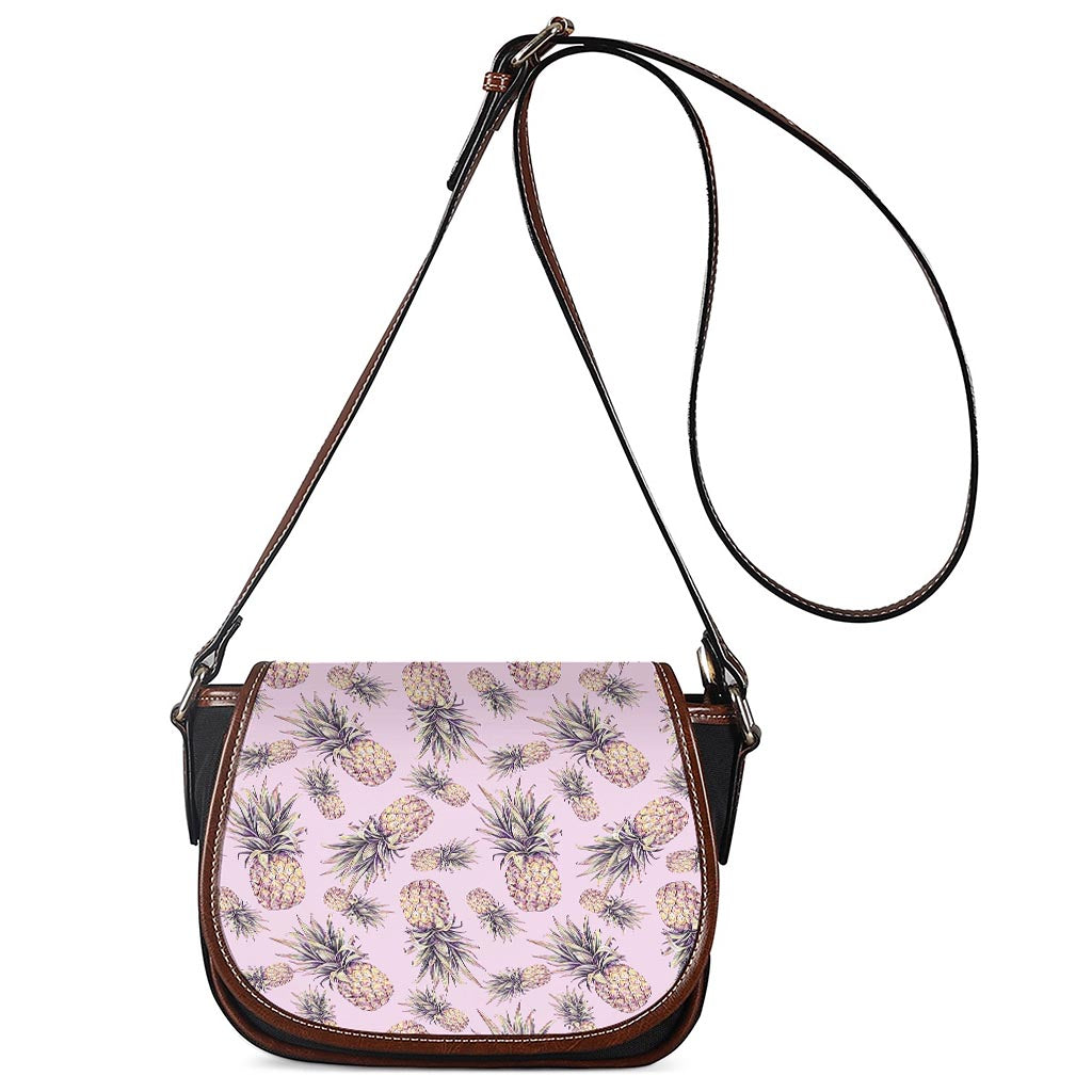 Pink Vintage Pineapple Pattern Print Saddle Bag