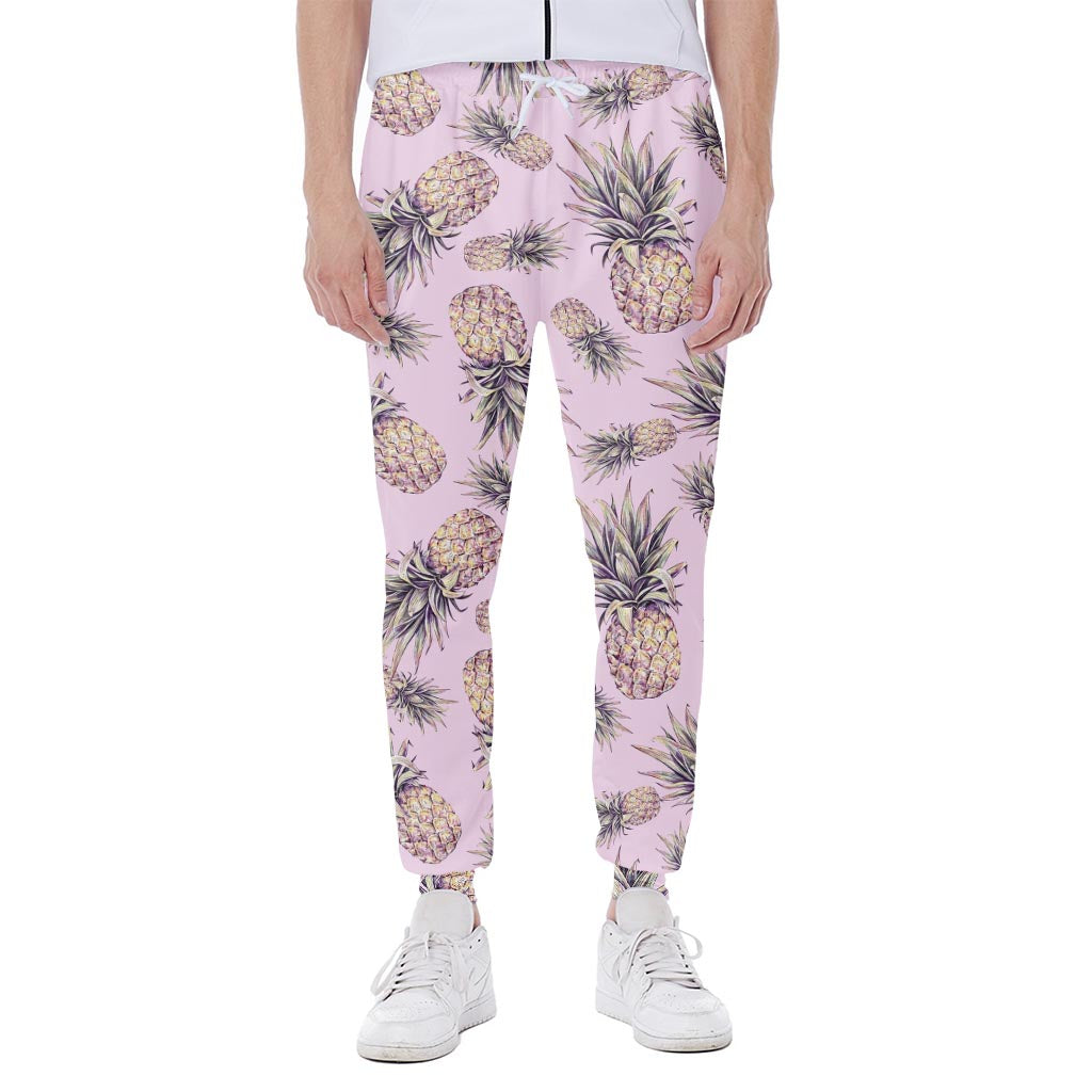 Pink Vintage Pineapple Pattern Print Scuba Joggers