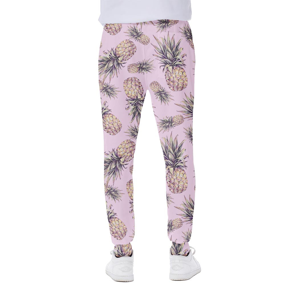 Pink Vintage Pineapple Pattern Print Scuba Joggers