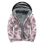 Pink Vintage Pineapple Pattern Print Sherpa Lined Zip Up Hoodie