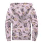 Pink Vintage Pineapple Pattern Print Sherpa Lined Zip Up Hoodie