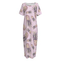 Pink Vintage Pineapple Pattern Print Short Sleeve Long Nightdress