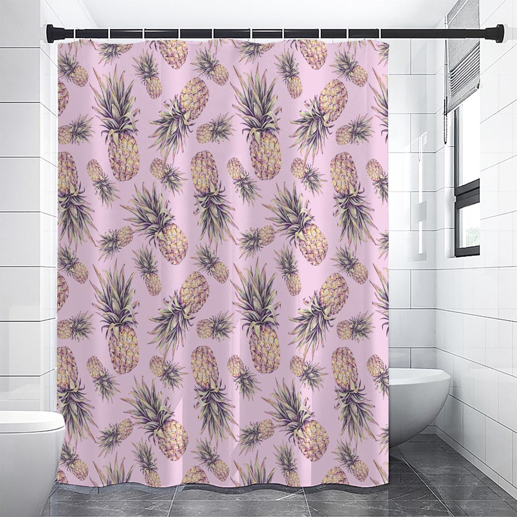 Pink Vintage Pineapple Pattern Print Shower Curtain