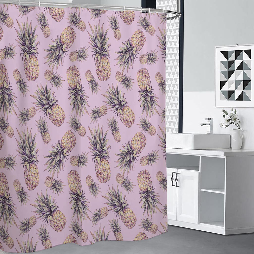Pink Vintage Pineapple Pattern Print Shower Curtain
