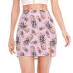 Pink Vintage Pineapple Pattern Print Side Slit Mini Skirt