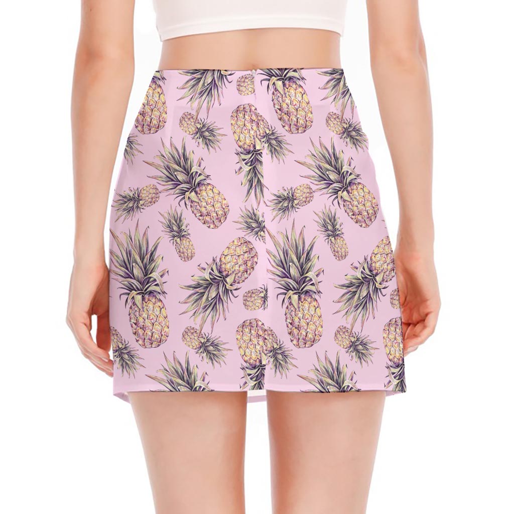 Pink Vintage Pineapple Pattern Print Side Slit Mini Skirt