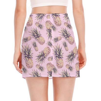 Pink Vintage Pineapple Pattern Print Side Slit Mini Skirt
