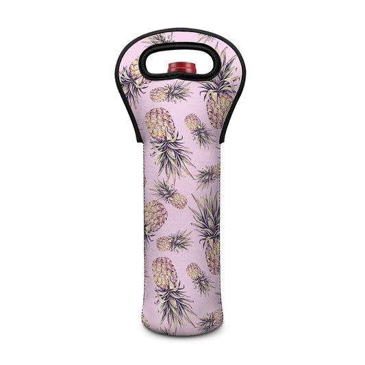 Pink Vintage Pineapple Pattern Print Single Neoprene Wine Tote