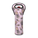 Pink Vintage Pineapple Pattern Print Single Neoprene Wine Tote