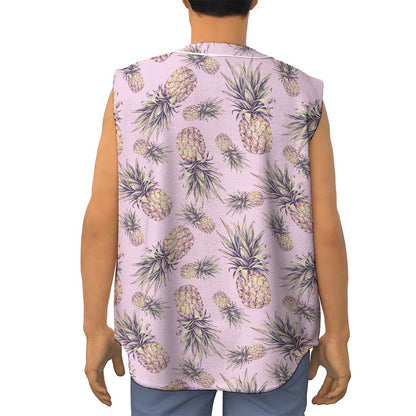 Pink Vintage Pineapple Pattern Print Sleeveless Baseball Jersey