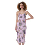 Pink Vintage Pineapple Pattern Print Slim Fit Midi Cami Dress