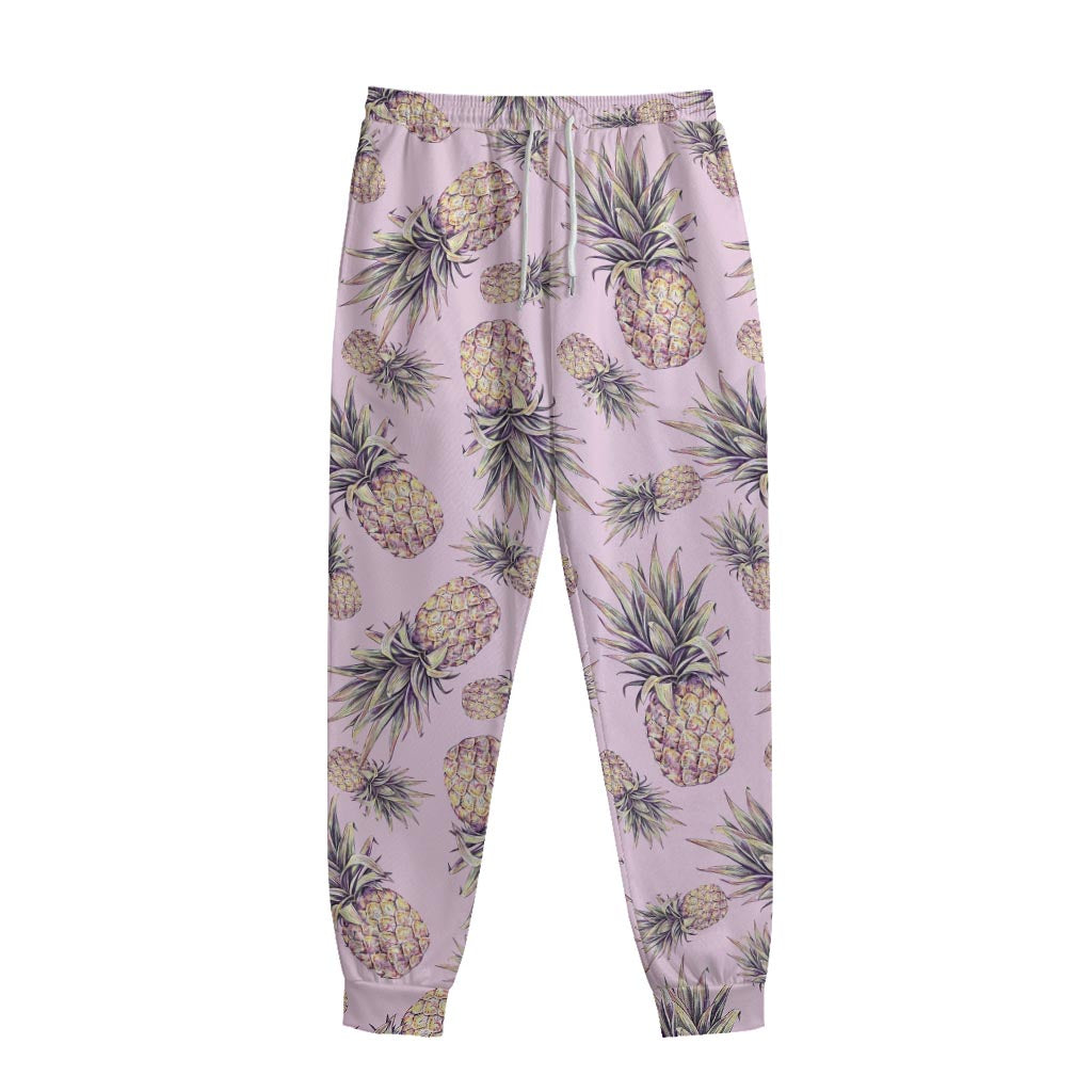 Pink Vintage Pineapple Pattern Print Sweatpants