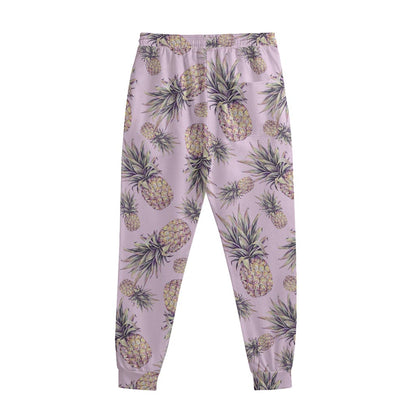 Pink Vintage Pineapple Pattern Print Sweatpants