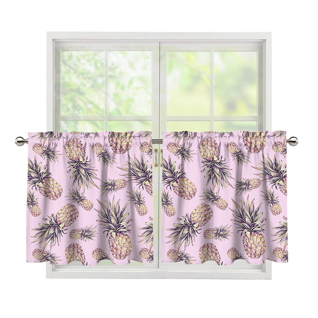 Pink Vintage Pineapple Pattern Print Tier Curtains