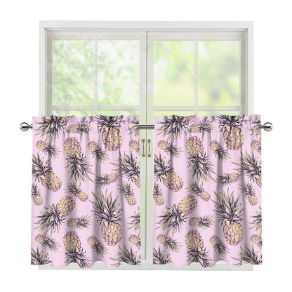 Pink Vintage Pineapple Pattern Print Tier Curtains
