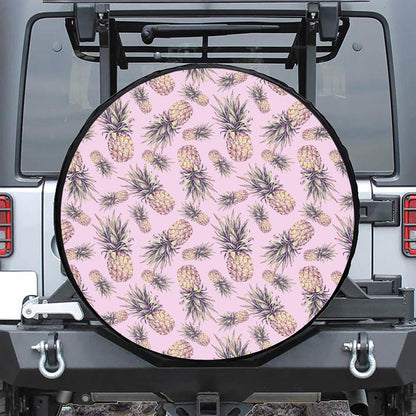 Pink Vintage Pineapple Pattern Print Tire Cover