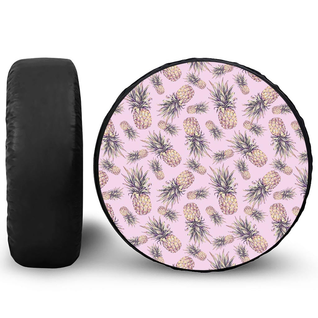 Pink Vintage Pineapple Pattern Print Tire Cover