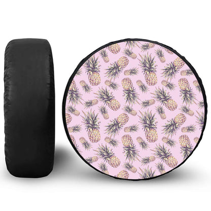 Pink Vintage Pineapple Pattern Print Tire Cover