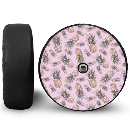 Pink Vintage Pineapple Pattern Print Tire Cover With Camera Hole