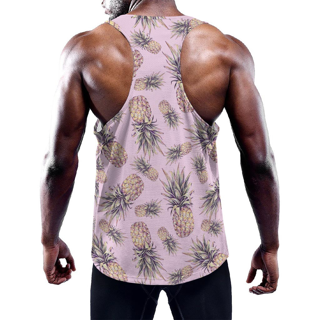 Pink Vintage Pineapple Pattern Print Training Tank Top