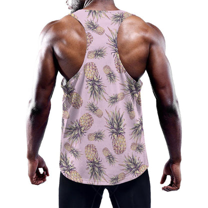 Pink Vintage Pineapple Pattern Print Training Tank Top