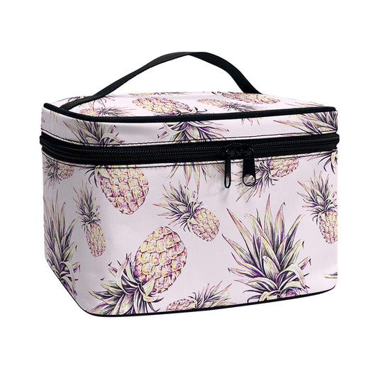 Pink Vintage Pineapple Pattern Print Travel Makeup Bag