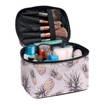 Pink Vintage Pineapple Pattern Print Travel Makeup Bag