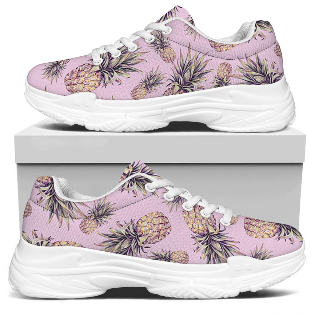 Pink Vintage Pineapple Pattern Print White Chunky Shoes