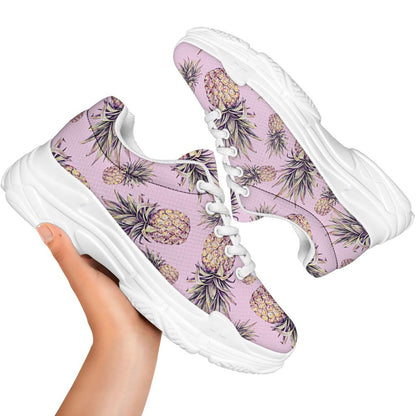 Pink Vintage Pineapple Pattern Print White Chunky Shoes
