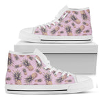 Pink Vintage Pineapple Pattern Print White High Top Sneakers