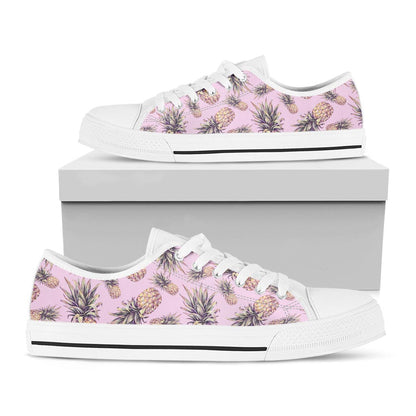 Pink Vintage Pineapple Pattern Print White Low Top Sneakers